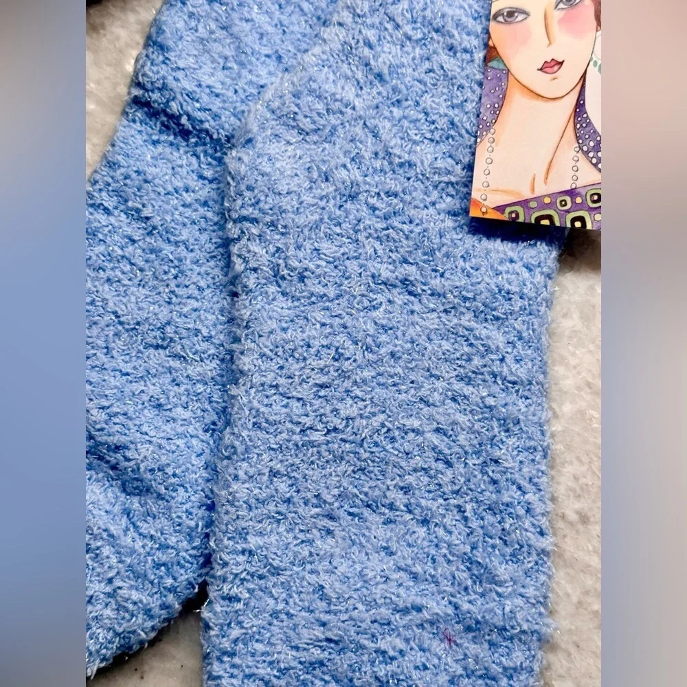 New Blue Fuzzy Shimmer Spa Relaxation Soft Sleep Lounge Socks